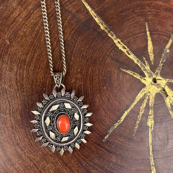 Vintage Carnelian Necklace Gothic Style 935 Sterling Silver whimsygoth - Picture 1 of 7
